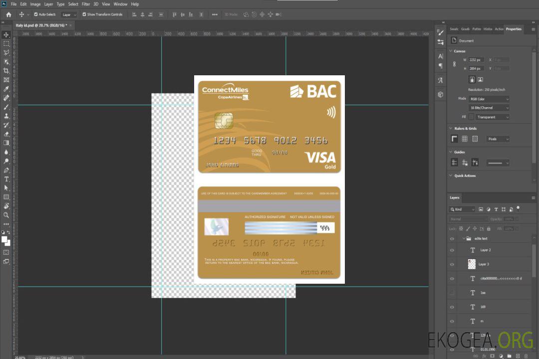Carte Visa Gold de la Banque BAC du Nicaragua template
